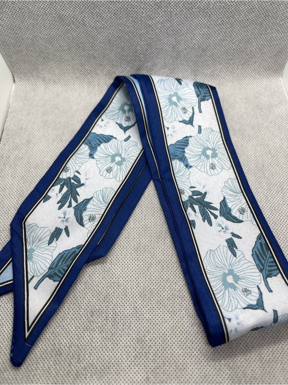 Floral Blue and White Twilly Scarf